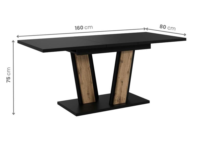 PHD Furniture MUSS Extendable Dining Table 120–160cm – Black & Wotan Oak Effect