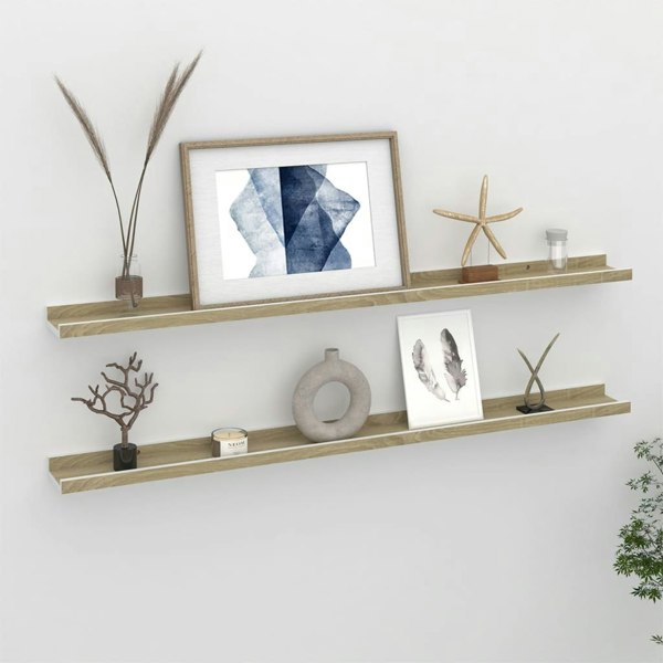 Berkfield Wall Shelves 2 pcs White and Sonoma Oak 100x9x3 cm