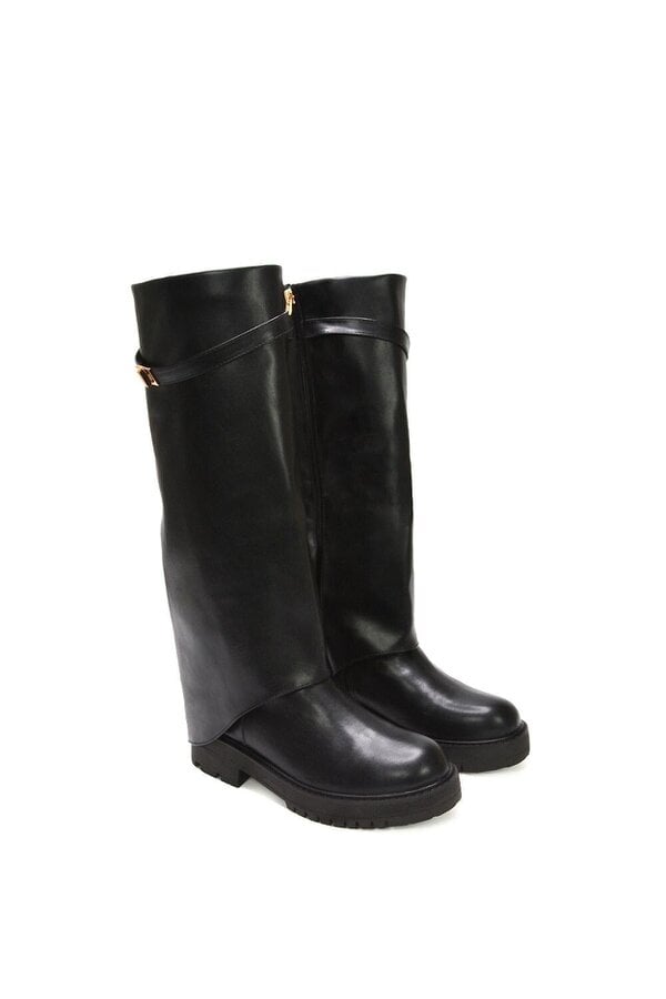 XY LONDON Chunky Low Heel Knee High Fold Over Boots