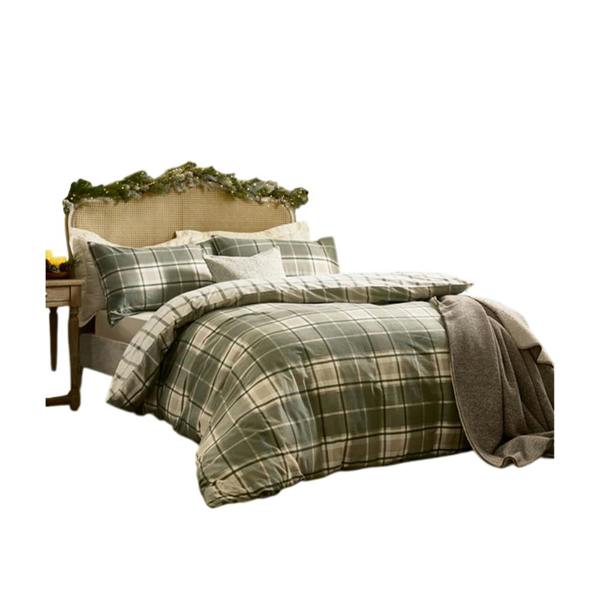 Wylder Braemar Brushed Checked Reversible Duvet Cover Set - Green/Natural - 