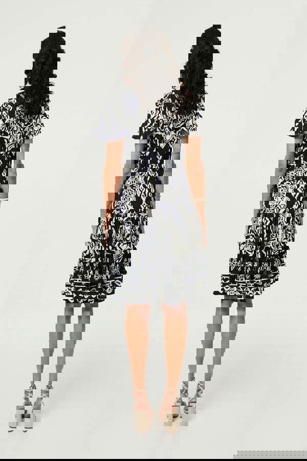 Brown | Abstract Angel Sleeve Knee Length Dress
