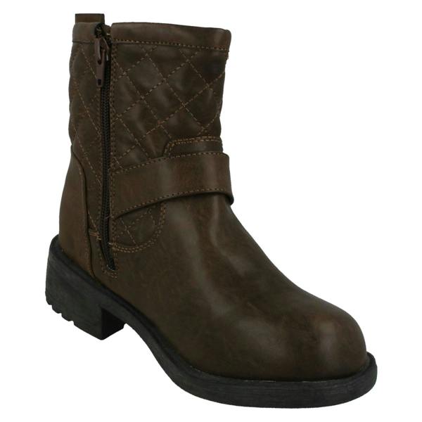 Spot On Ladies Spot On Mid Heel Quilted Biker Boots