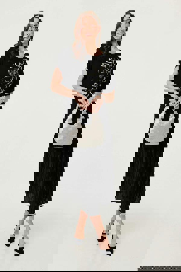 Black | Geo Print Sparkly Relaxed Top