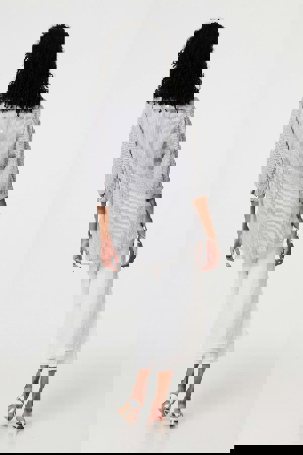 White | Pinstripe Relaxed Button Back Blouse