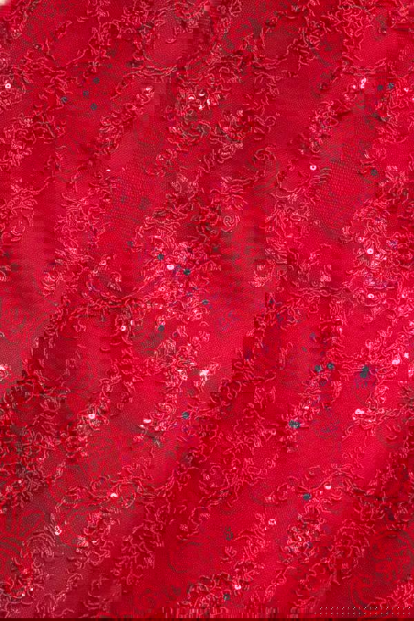 Sequin Scallop Lace Midi Dress - Red DR3960