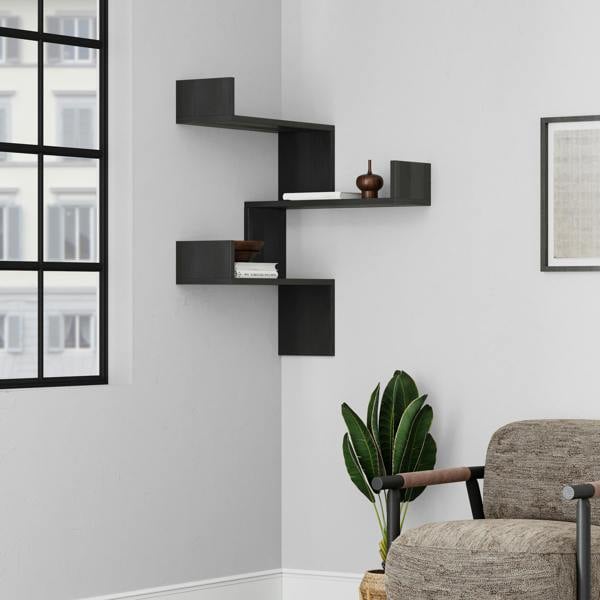 Decortie Luksa Modern Wall Shelf Bookcase Wall Mounted Corner Zigzag Design 60cm