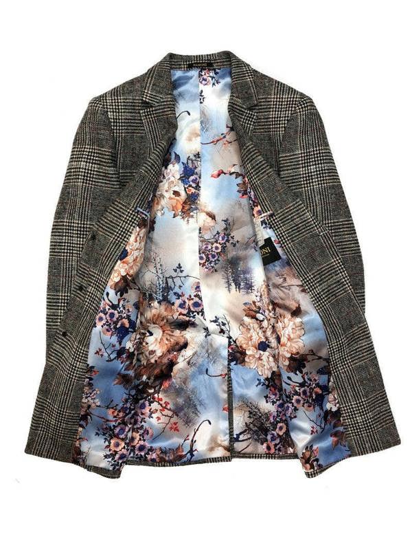 Grey Dogtooth Check Slim Fit Coat - Pamoni