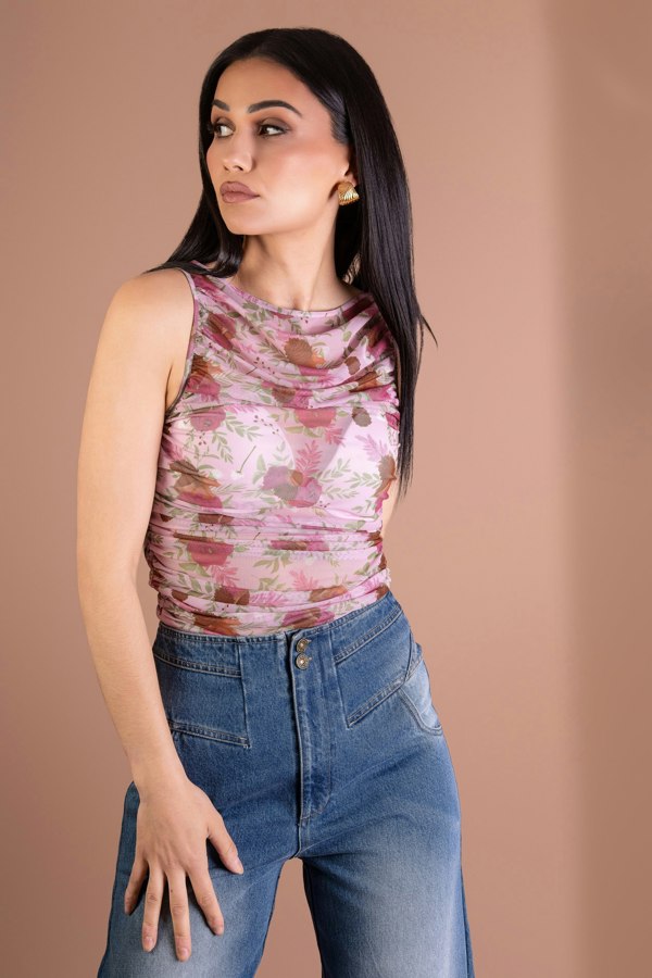 BALOU WOMENS FLORAL TULLE TOP