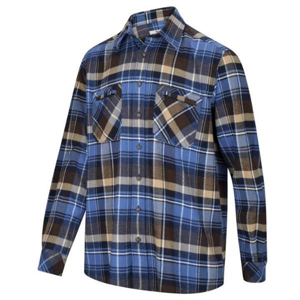 Hoggs of Fife Countrysports hunting shirt in blue check showing smart front view and country style