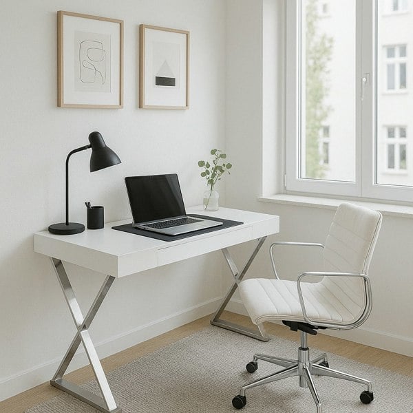 Centurion Supports ADONIS Gloss White and Chrome Legs Ergonomic Home Office Luxury Modern Desk