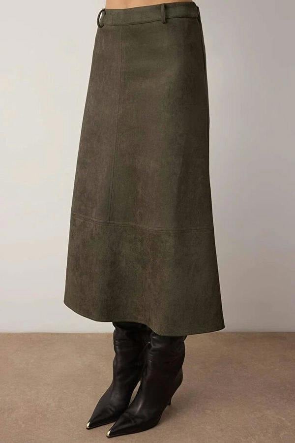 WOVCOR A-Line Midi Knit Suede Skirt