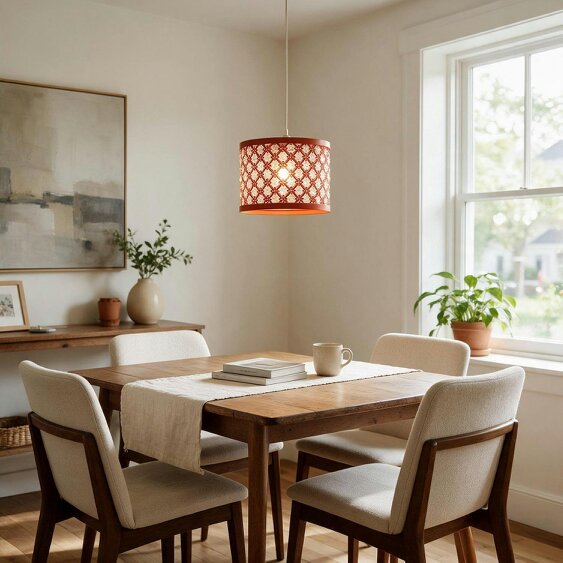 Happy Homewares Modern Ornate Orange Metal Pendant Shade with Clear Acrylic Beads