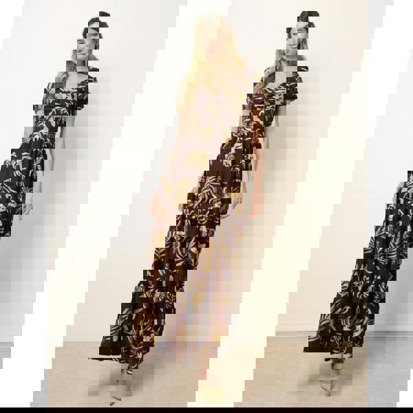 Blue Vanilla Shell Knot Front Puff Sleeve Midi Dress