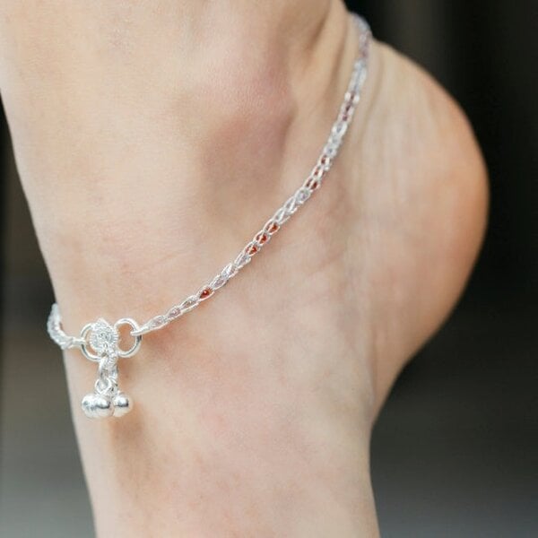 The Colourful Aura Orange Silver Chain Summer Minimalistic Indie Boho Silver Indian Payal
