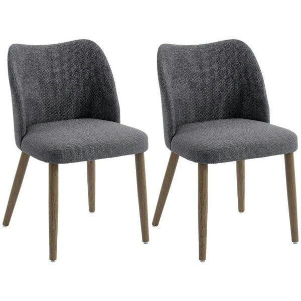Bobobiy Dining Chairs Set of 2, Linen Upholstered Kitchen Chairs with Padded Seat, Curved Backrest, Rubberwood Legs, Dark Grey