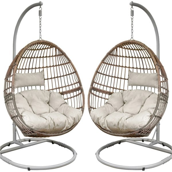 2 PACK Premium Single Hanging Garden Egg Chair - Wicker Rattan - Swing Cocoon
