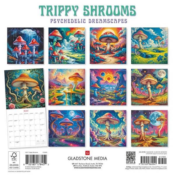 Trippy Shrooms Calendar 2027, Wall Calendars, Month To View, Natural World, Gift