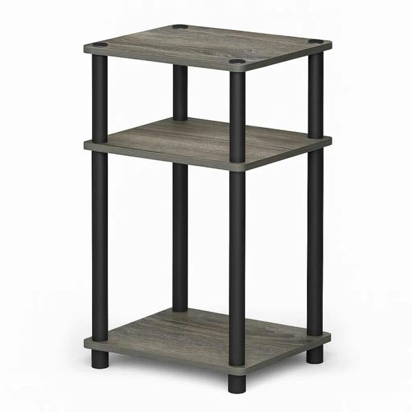 WALPLUS Just | Modern Furniture Piece for Stylish and Functional Home Use | 3 Tier Turn N Tube End Table, French Oak Grey/Black