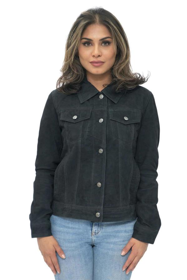 Infinity Leather Womens Goat Suede Trucker Jeans Jacket-Astoria