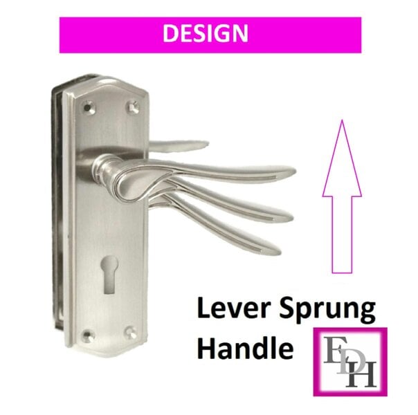 EDH Door Hardware Premium Satin Nickel Internal Lock Door Handles with Long Back Plate and 3 Lever Mortise Sash Lock - Stellar Design