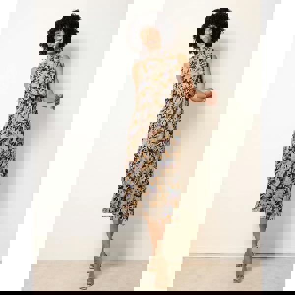 Blue Vanilla Watercolour Printed Sleeveless Midi Dress