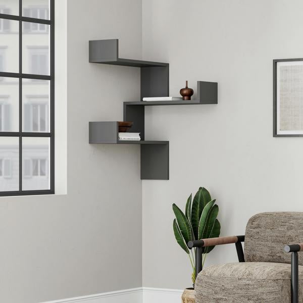 Decortie Luksa Modern Wall Shelf Bookcase Wall Mounted Corner Zigzag Design 60cm