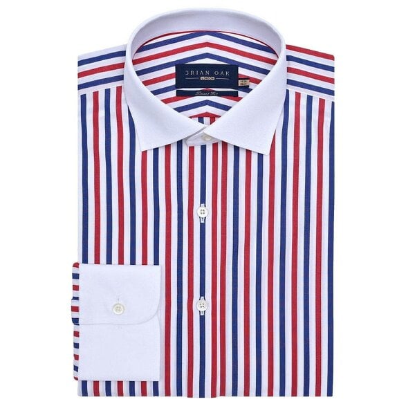 Men's River Blue & Red Striped Shirt with Contrast Collar