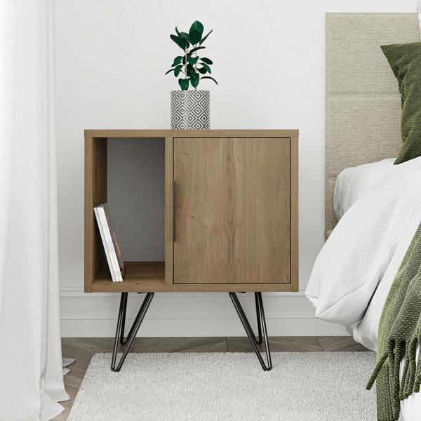 Decortie Glynn Modern Bedside Table with Metal Hairpin Legs Bedroom Nightstand with Storage 50.2cm