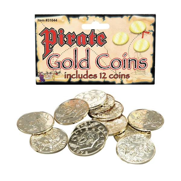 Bristol Novelty Fake Pirate Coins (Pack Of 12) - Gold - 