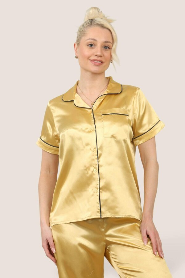 Luxe Satin Short Sleeve PJ Set – Gold Glamour - Gold