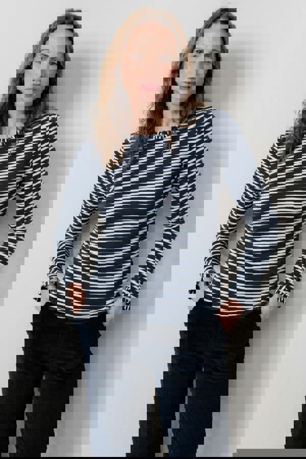 Marnie Striped Frill Neck Top Navy | Lily and Me Clothing