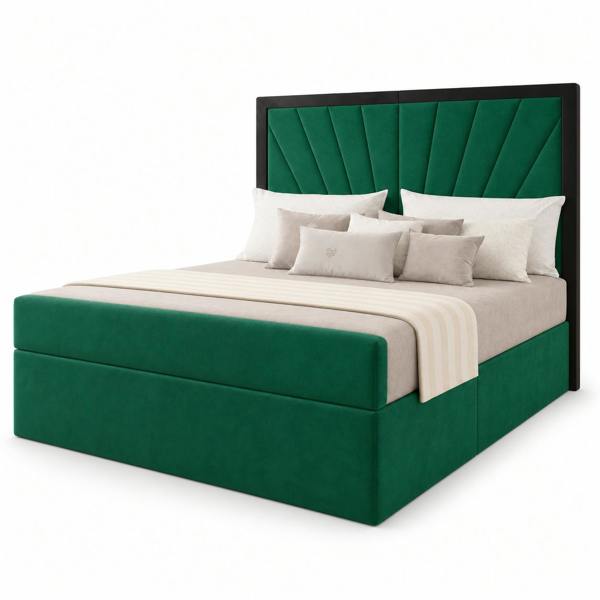 Great British Beds Mercer Contrast Border Divan Bed - Green Plush