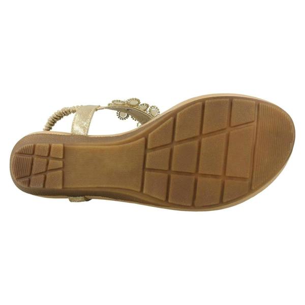 Savannah Ladies Savannah Mid Wedge Toepost Flower Trim Sandals