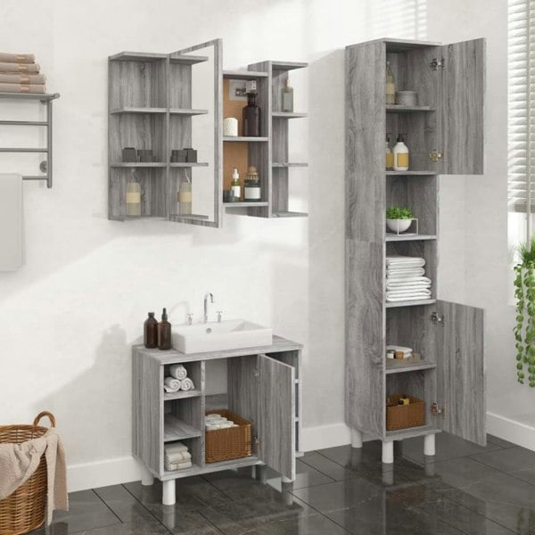Berkfield 3 Piece Bathroom Cabinet Set Grey Sonoma Engineered Wood