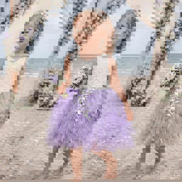 UK Flower Girl Boutique Boho Dreams Dress - Lilac Applique