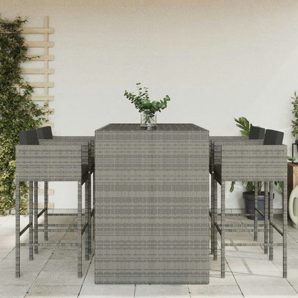 Berkfield 5 Piece Garden Bar Set with Cushions Grey Poly Rattan