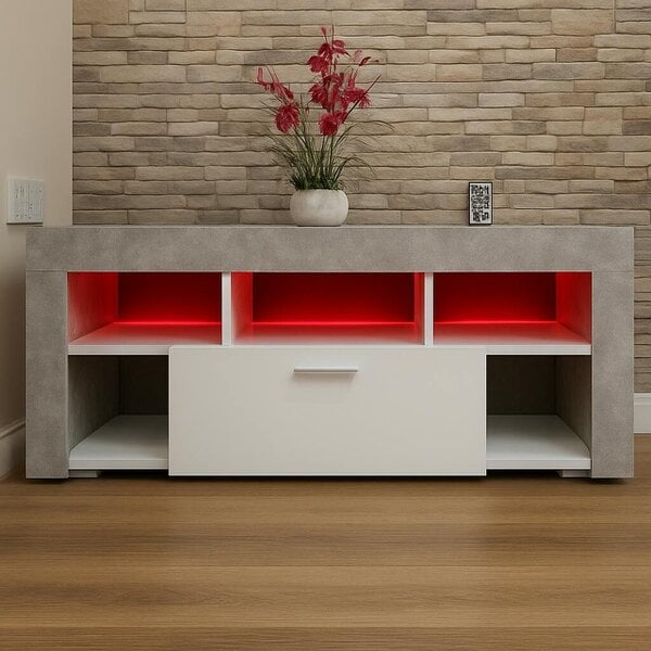 Kosy Koala TV CABINET LED UNIT Stand Body High glossy doors with LED Lights STONE GREY