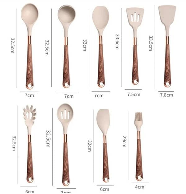 Anygleam Kitchen Utensils 12-Piece Non-stick Black Set with Gold Plated Handles, Support Point & Storage Box. Heat Resistant Kitchenware Accessories.