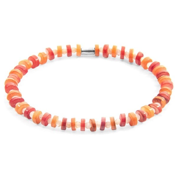 Anchor & Crew Orange Alice Silver and Freshwater Shell SKINNY Bracelet