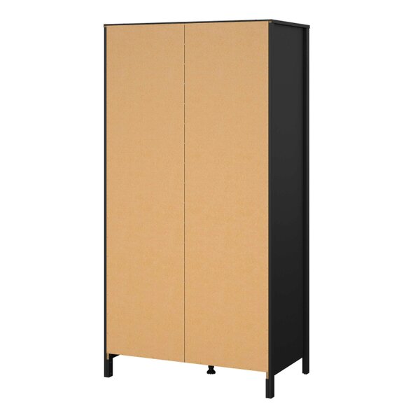 Wyld Haus Wildberry Black Matt Wooden Wardrobe 2 Doors Leather Handles