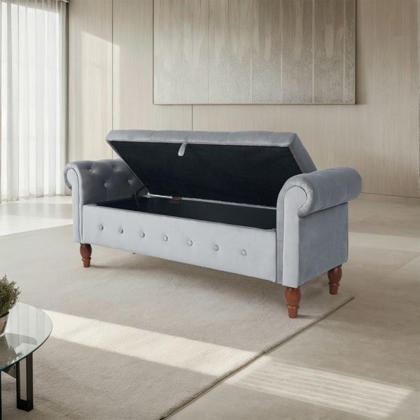 Furniture One Vintage Storage Ottoman Bench - 160cm - with Solid Wood legs, Upholstered Button-Tufted Footrest Sofa