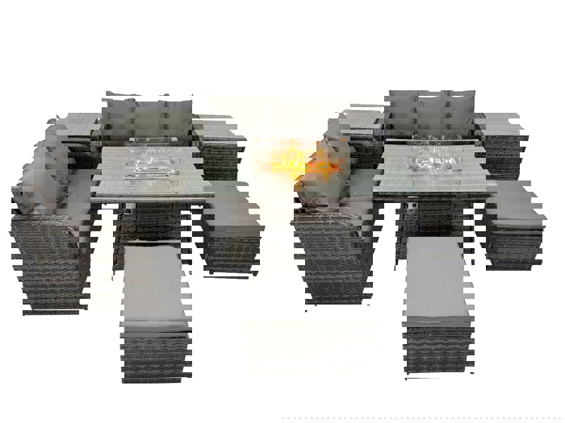 Fimous Garden Outdoor Rattan Furniture Set Rattan Love Sofa 3 Seater Sofa with 2 Big Footstools 2 Side Tables Dark Grey Mixed