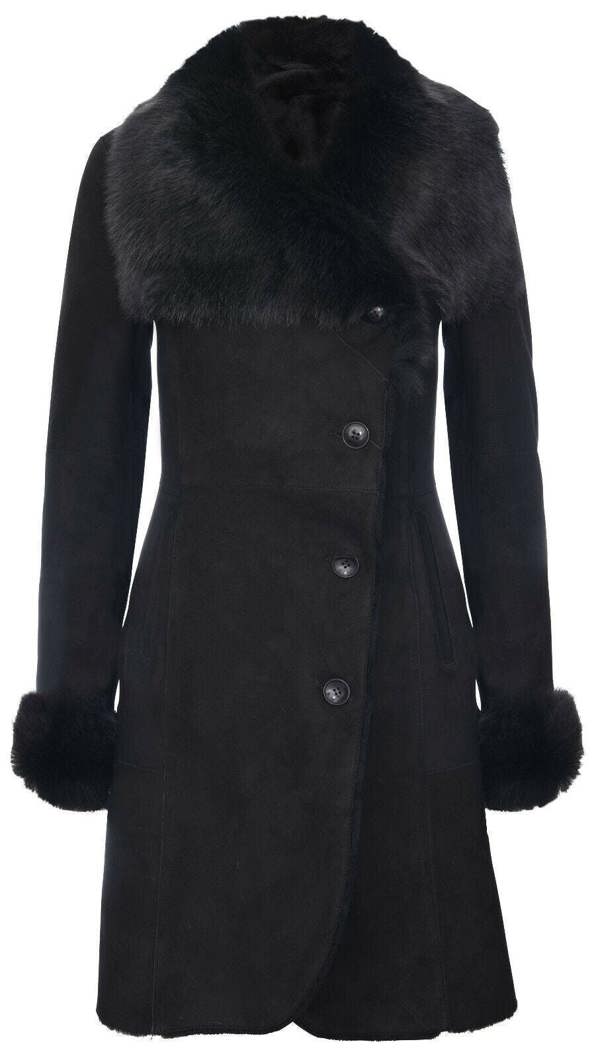 Infinity Leather Womens Suede Merino Shearling Coat with Toscana Collar-Hanoi