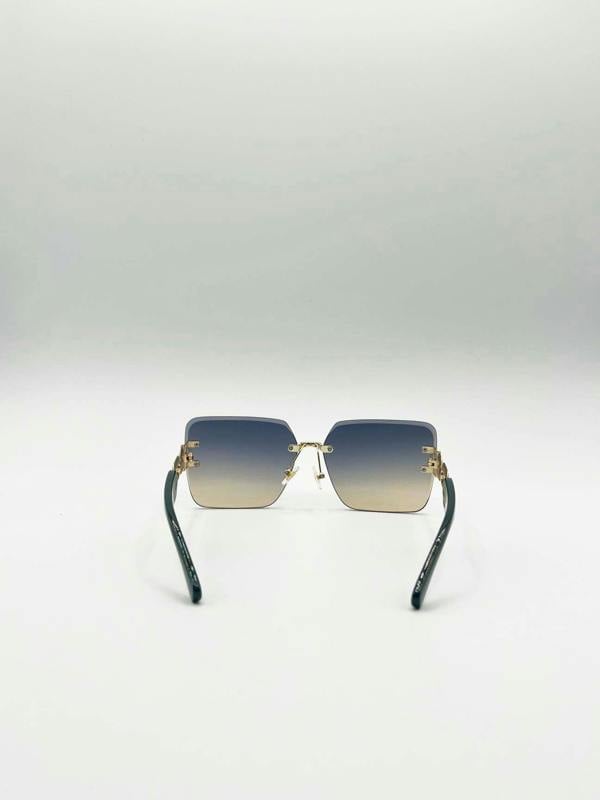 Rimless Oversized Square Sunglassses in Navy Gold - svnx