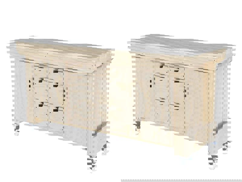 Acorn Heavy-Duty Cupboard Workbench (V.5) – Sturdy Wooden Workbench with Two Cupboards, One on Each side, Multiple Large Drawers, and Optional Back Panel or Pegboard, Ideal for Garages, Workshops, and Sheds