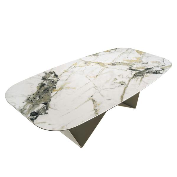 Angel Cerdá Rectangular dining table in porcelain marble and champagne-coloured steel 1140