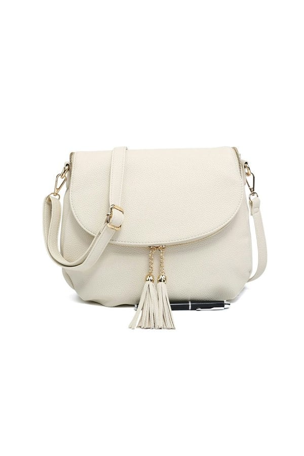Pluspup Tassel Flap Shoulder Bag with Adjustable Strap and Inner Pocket