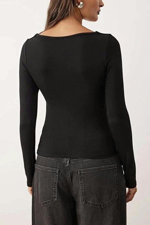 WOVCOR Pleated V-Neck Long Sleeve Knit Blouse