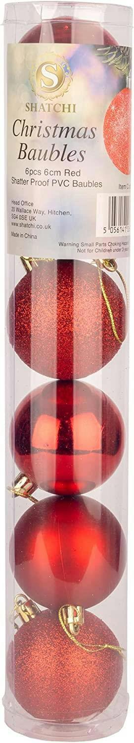 Shatchi Red Shatterproof Christmas Baubles 6cm, Available in 6 or 18 Piece Pack Sizes