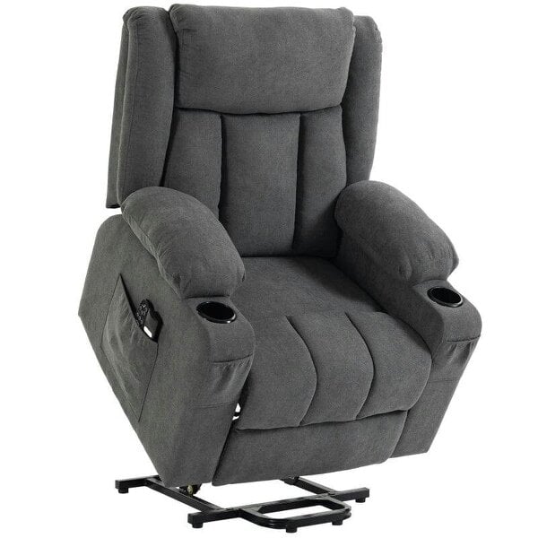Dual Motor Recliner Chair, 55° Electric Lift Chair for Elderly, Recliner Armchair with Massage and Heat, Dark Grey